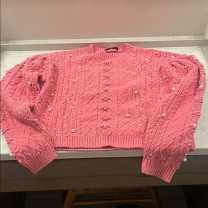 Something Navy Pink Pearl-Embellished Sweater